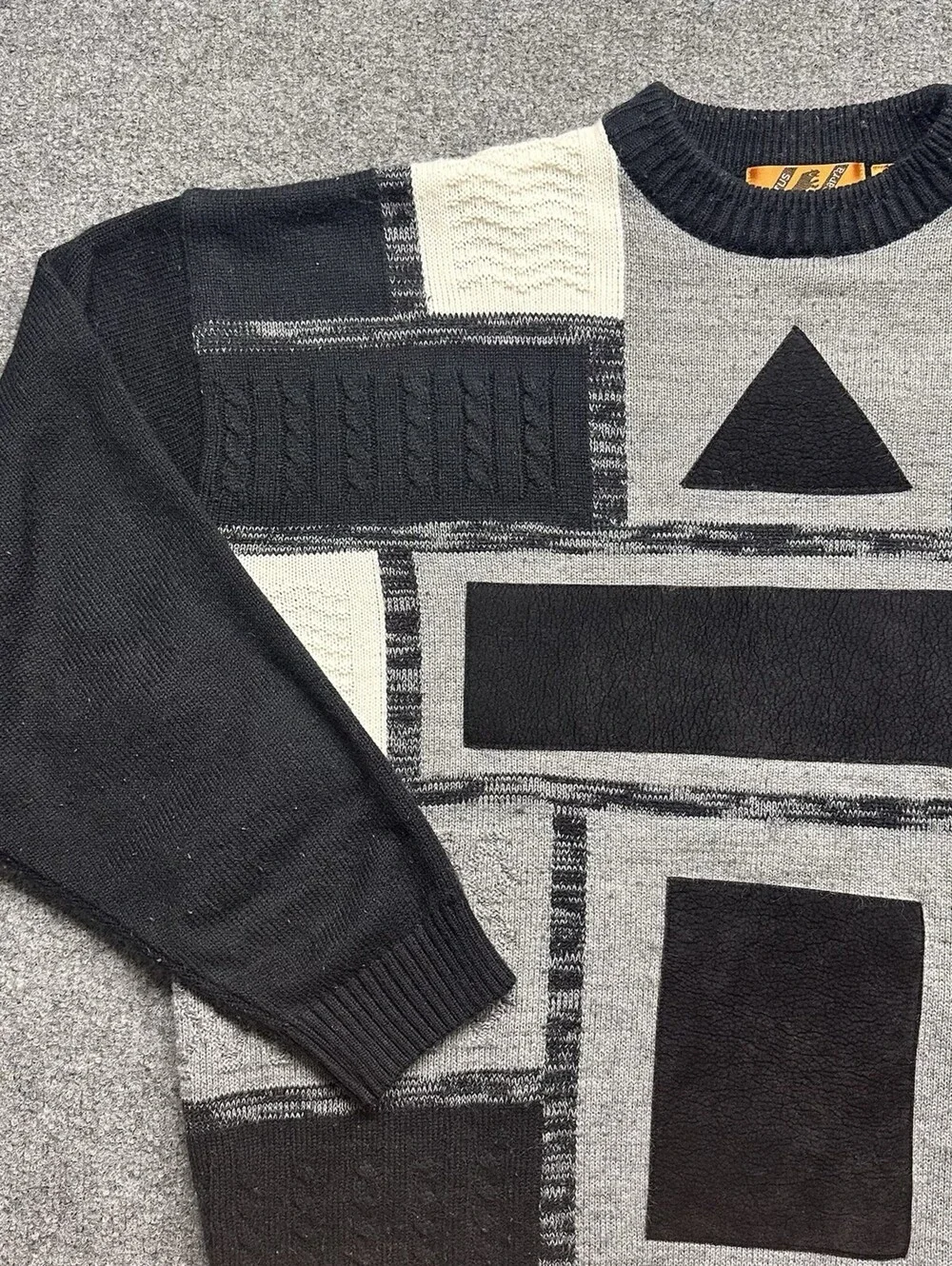 Vintage Trutus Biancarra by Monobaik Men’s XL Crewneck Leather Patchwork 80s/90s
